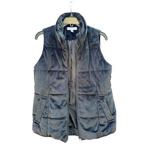 Velvet Soft Zip Up Warm Puffer Vest With Pockets - Size Large